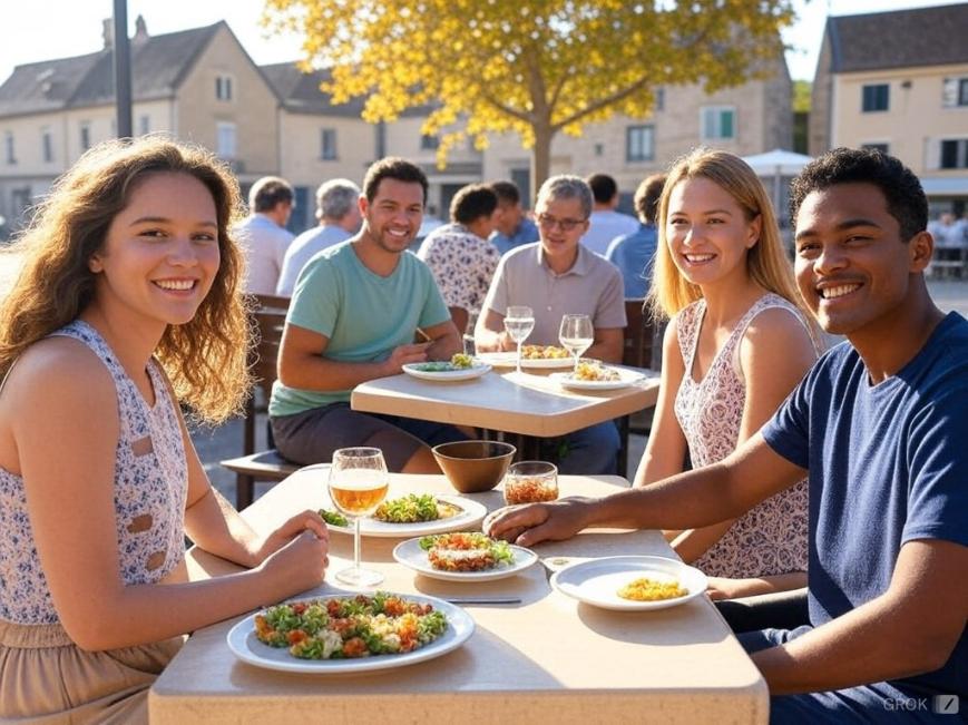 personas comiendo en una mesa